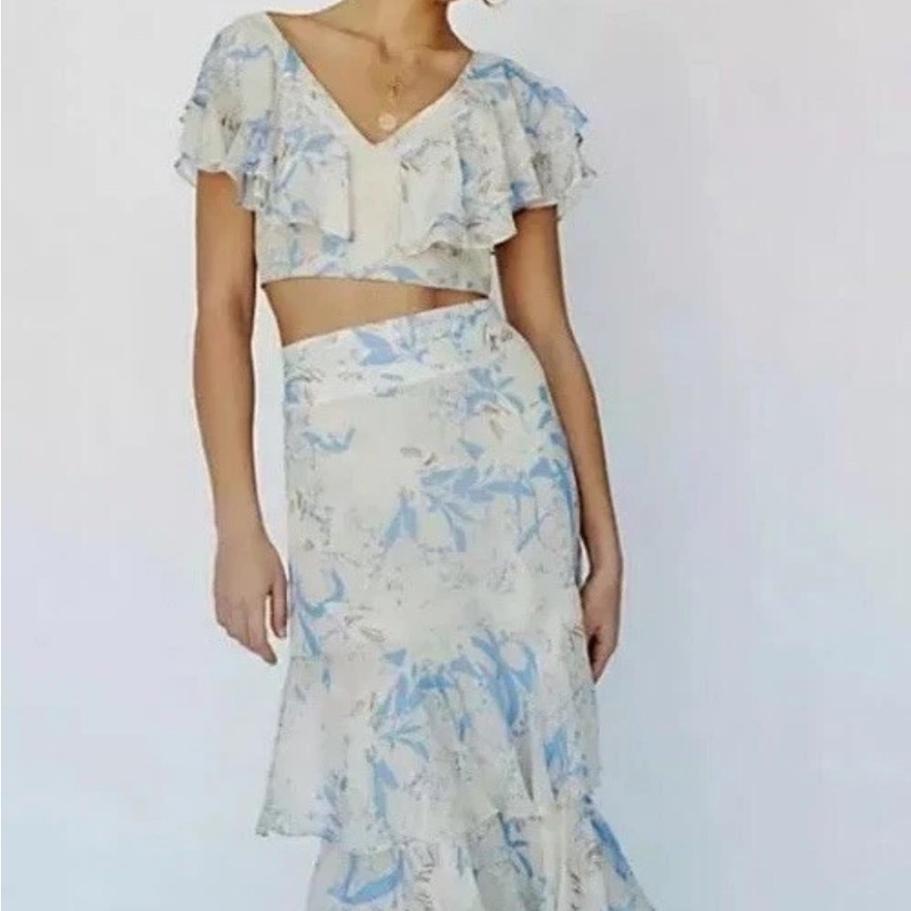 Free People Blue and White Floral Skirt Set size 4